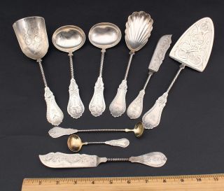 Antique American Coin Silver Serving Berry Scoop Gravy Ladle Butter Spreader