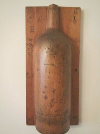 Vintage Rare Primitive Pine Wooden Bottle Mold Form