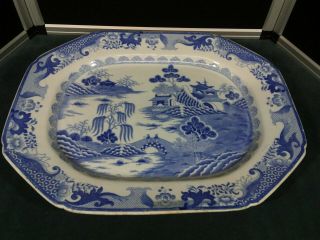 Antique 19th Century Blue And White Ceramic Platter 21 " X 16 ".  Chinese Export?