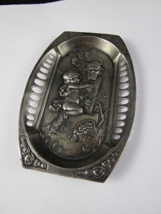 Antique Art Nouveau Wmf Pewter Card Pin Tray Wall Plaque Cherub Bacchus 368b