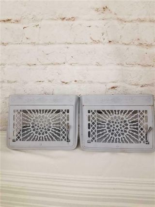 2 Antique Victorian Cast Iron Base Board Wall Heat Grate Register Ready To Paint