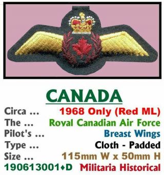 Wings Breast Badge • Canada • Rcaf • Qualified Pilot • 1967,  • 190613001•d