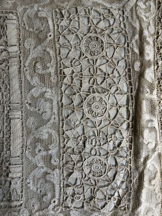 Fine Antique Figural Architectural Lace Pillow Cover Mixed Clock Tower 19thC VTG 9