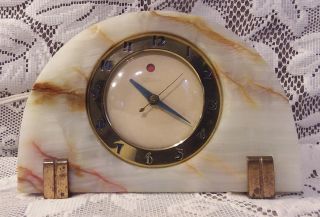 Art Deco Warren Telechron Mantle Clock Onyx Marble Seth Thomas 1939 Inscribed
