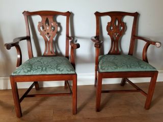 Pair Henkel Harris Solid Cherry Chippendale 101a Arm Chairs