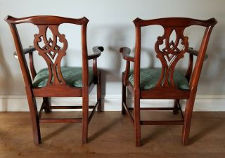 Pair Henkel Harris Solid Cherry Chippendale 101a Arm Chairs 6