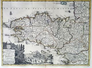 France Bretagne 1735 Van Der Aa Covens & Mortier Colored Copper Engraved Map