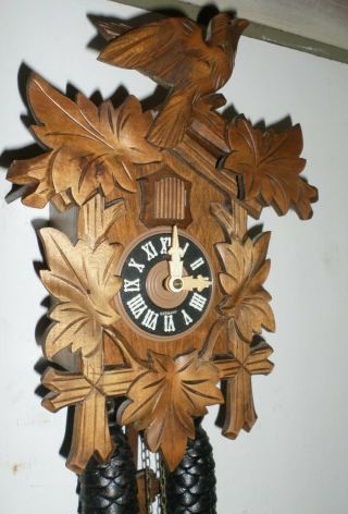 GERMAN BLACK FOREST DEEPLY HAND CARVED 8 DAY CUCKOO CLOCK 2