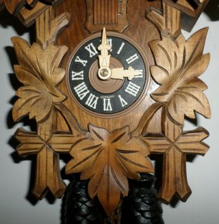 GERMAN BLACK FOREST DEEPLY HAND CARVED 8 DAY CUCKOO CLOCK 3