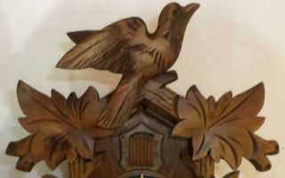 GERMAN BLACK FOREST DEEPLY HAND CARVED 8 DAY CUCKOO CLOCK 5