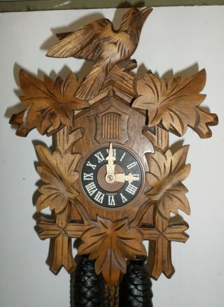 GERMAN BLACK FOREST DEEPLY HAND CARVED 8 DAY CUCKOO CLOCK 6