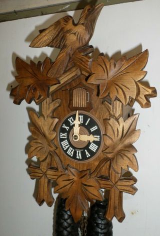 GERMAN BLACK FOREST DEEPLY HAND CARVED 8 DAY CUCKOO CLOCK 7