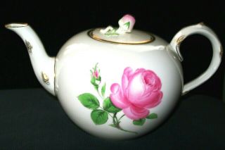 Antique German Meissen Crossed Swords Pink Rose Large Teapot Porcelain