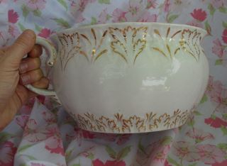 Victorian Era 1800s/1900s Antique Porcelain Gold Gilt Chamber Pot Ceramic Potty