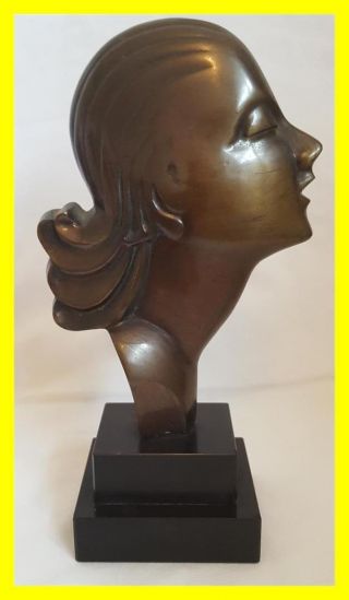 Art Deco Period Bronze Flapper/girls Head In Profile,  Style Of Guido Cacciapuoti