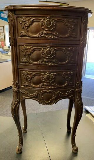Vintage Carved Wood 3 Drawer Accent Table Solid Wood