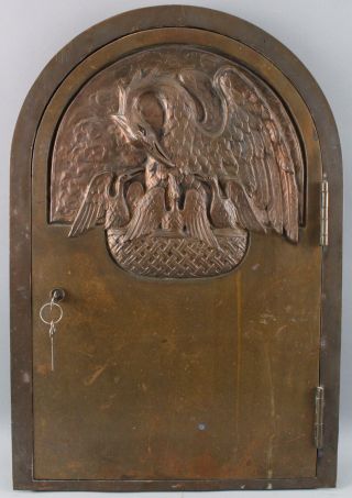 Antique Heavy Bronze Religious Reliquary Tabernacle Door Pelican Nest,  NR 2