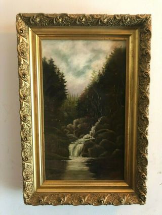 19thc Waterfall Landscape Oil Painting W/gilt Gesso Frame - Finger Lakes