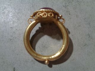 ANTIQUE 24CT SOLID GOLD ROMAN RING WITH A CARVED RUBI 2