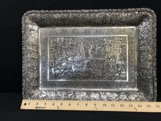 Very Large Persian Silver Tray With Magnificent Work 1318 G