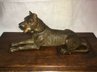 Rare Antique Desk Paper Holder / Clip Great Dane Dog Cold Painted Bronze 1800s 4