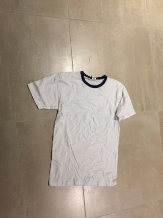 Ringer Neck T Shirt,  Blue Ringer White T Shirt,  German Army 100 Cotton,  S