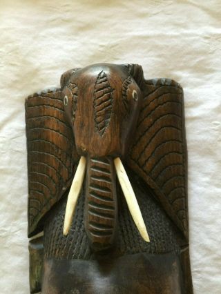 Antique African Tribal Mask with Inlays & Animal Bone Tusks - Hand Carved 3