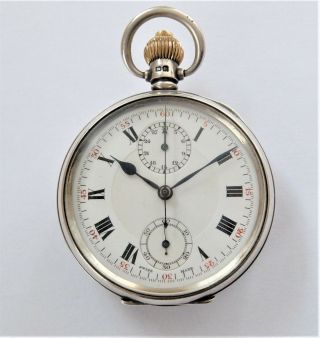 1936 Silver Cased Swiss Lever Chronograph Centre Second Pocket Watch