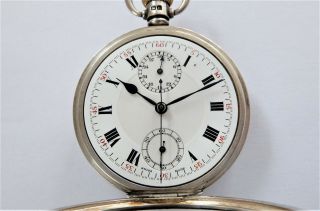 1936 SILVER CASED SWISS LEVER CHRONOGRAPH CENTRE SECOND POCKET WATCH 4