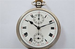 1936 SILVER CASED SWISS LEVER CHRONOGRAPH CENTRE SECOND POCKET WATCH 5