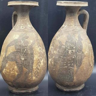 Old Big Rare Unique Greek King & Queen Painted Pottery Vase Ewer