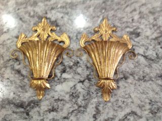 Antique Vtg Italian Gold Metal Tole Fleur De Lis Sconce Wall Vase