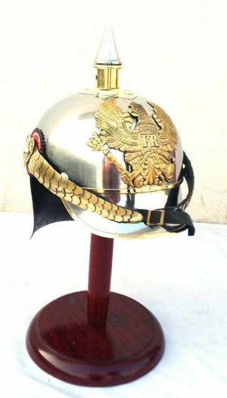 German Fr Pickelhaube Steel & Brass Helmet Prussian Military Helmet Spike