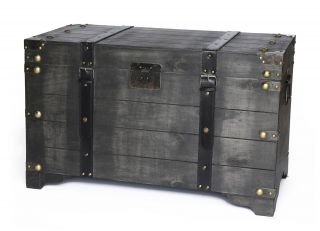 Vintiquewise Distressed Black Large Wooden Storage Trunk Coffee Table