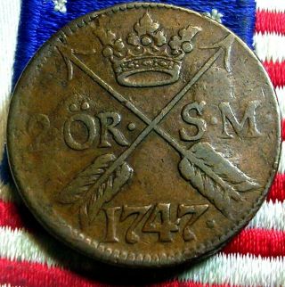 Authentic 1747 2 Ore Arrows Hudson Fur Trade Colonial Revolutionary War Coin Vf