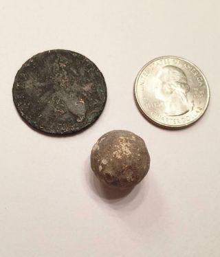 1736 British Colonial Coin,  & Musket Ball Dug Next To Saratoga Battlefield Ny