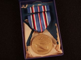 Wwii Us Military American Campaign Medal Cased W/ Ribbon