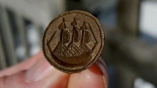 Rare Dug 18th Century Colonial Sailing Ship Wax Seal