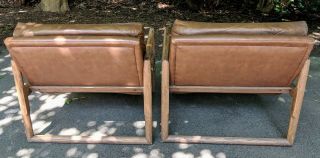 Mid Century Milo Baughman Lounge Chairs Thayer Coggin leather oak 5
