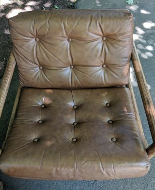 Mid Century Milo Baughman Lounge Chairs Thayer Coggin leather oak 6