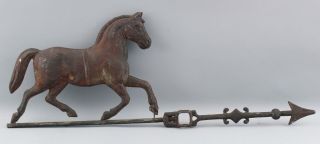 19thC Antique American Folk Art Cast Iron Arrow & Tin Horse Weathervane,  NR 7