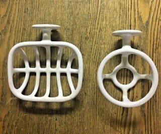 Antique " Rib Cage " White Porcelain Wall Mount Soap Dish And Cup Holder,  C1910 - 20