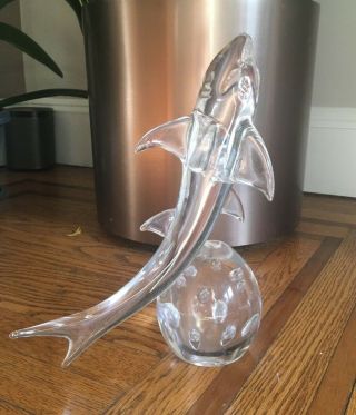 Vintage Mid - Century Modern Glass Shark Sculpture Murano - Style