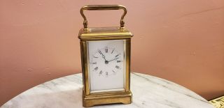Antique Rare French Brass Beveled Glass Striking Repeater Carriage Clock.