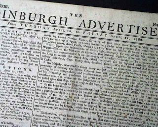 Rare Revolutionary War Era Edinburgh Scotland 1780 Old Newspaper