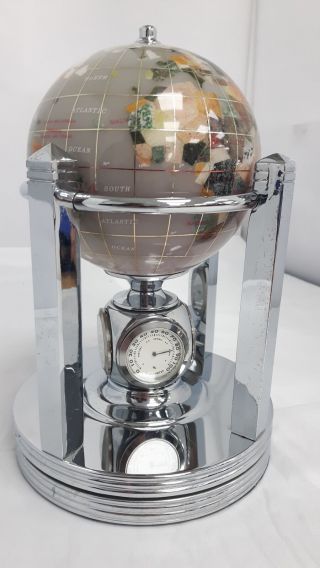 Alexander Kalifano Gemstone Rotating World Globe 2 Clocks Hygrometer Thermometer