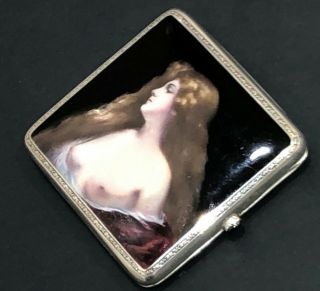 Art Nouveau German Austrian Solid Silver Enamel Beauty Portrait Cigarette Case