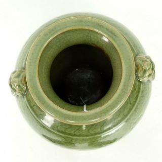 Large Chinese Green Celadon Glazed Pottery Vase with Mock Ring Handles 3