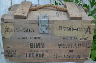 Vintage 1953 Military 81 Mm Mortar Ammo Shell Box Wood Crate Chaffee Bros Co