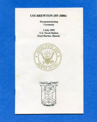 Uss Brewton Ff 1086 Decommissioning Navy Ceremony Program